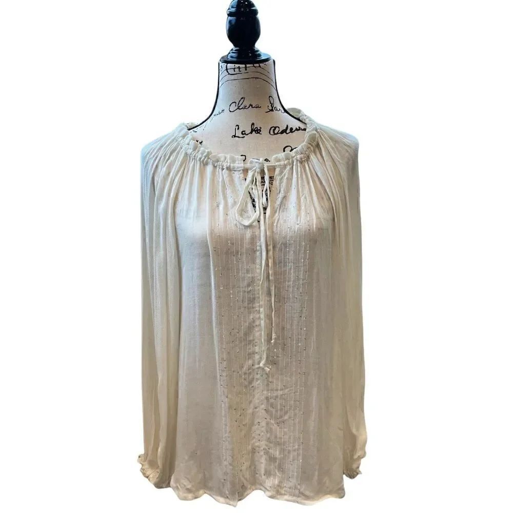 Dylan Women’s Semi-Sheer Cotton Sequin Peasant Top Blouse Size XS NWOT